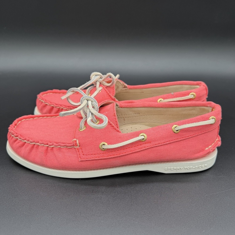 Sperry Top Sider Boat Shoes Women's Sz 6.5 Canvas Deck Loafers Coral Casual